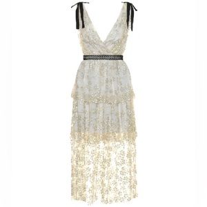 Self Portrait floral embroidered tulle midi dress